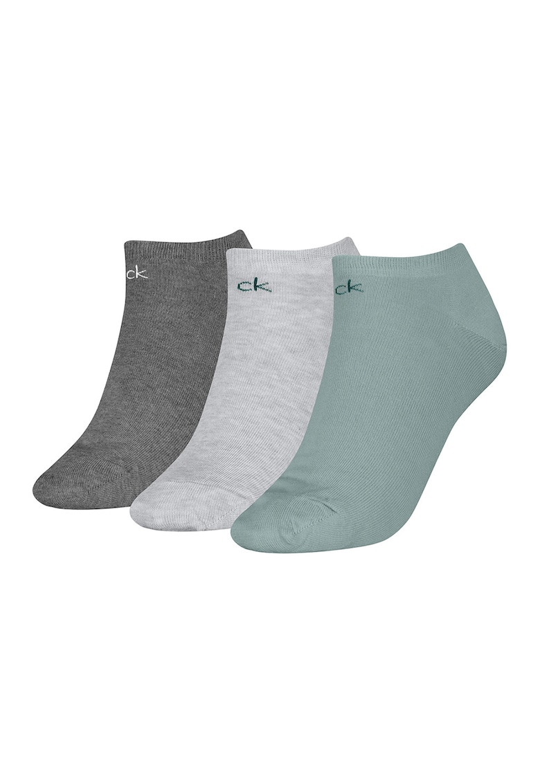 Set de sosete pana la glezna - din amestec de bumbac - 3 perechi - Gri deschis melange/Verde feriga