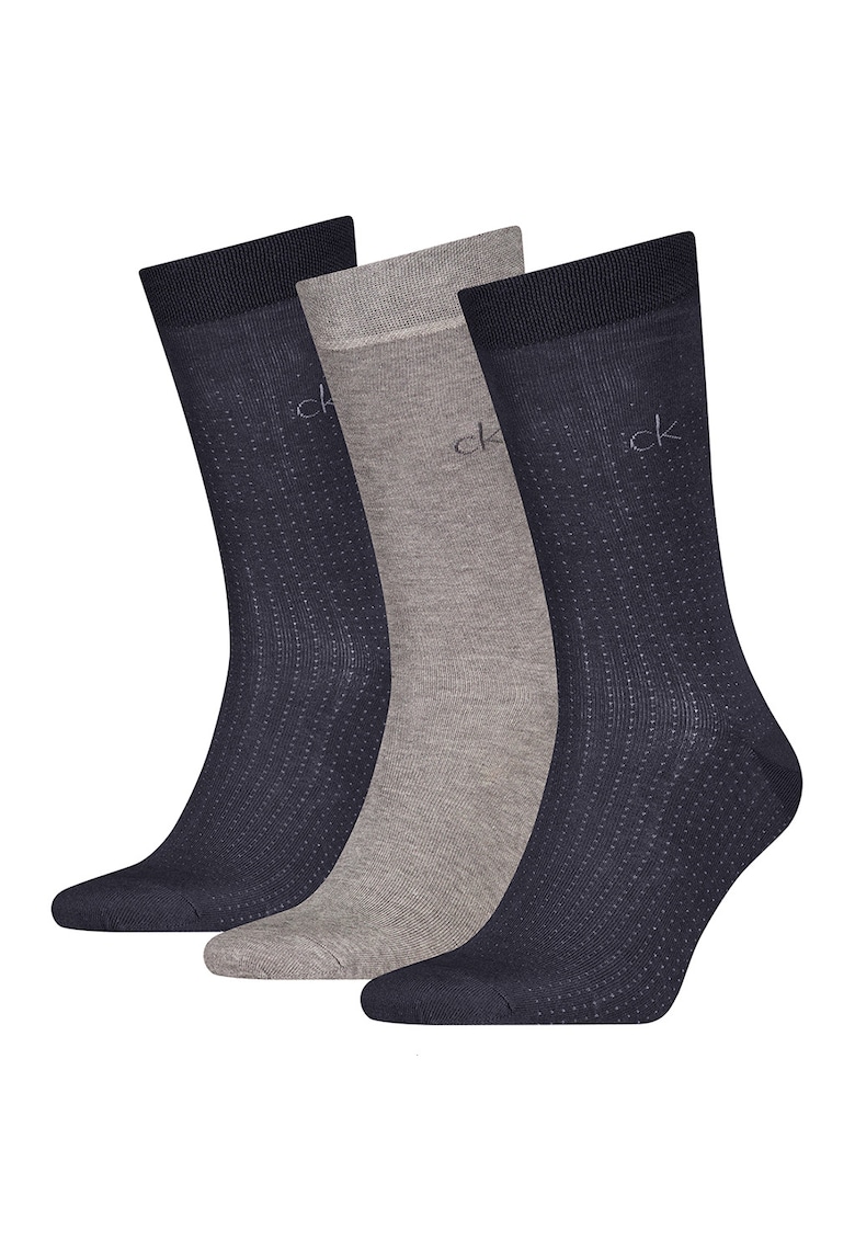 Set de sosete lungi cu logo - 3 perechi - Gri deschis melange/Bleumarin