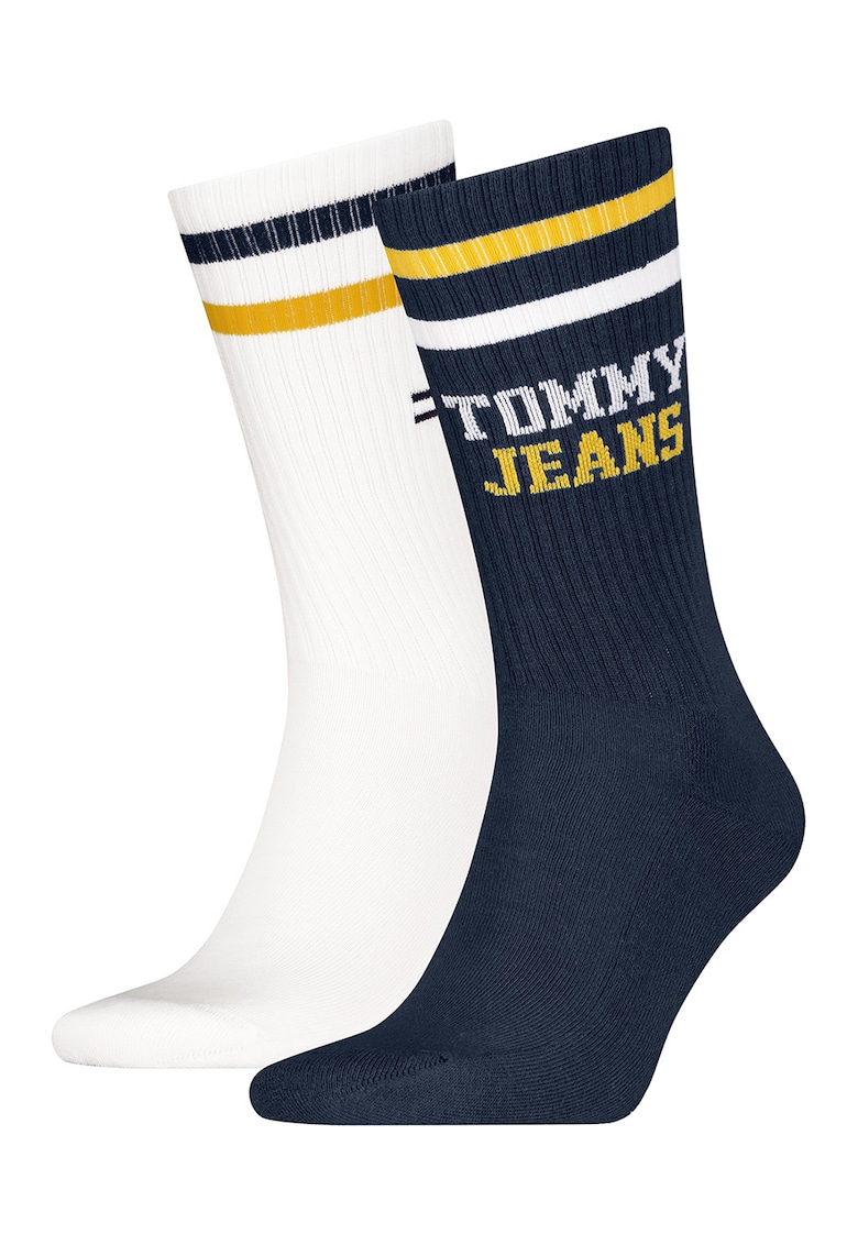 Set de sosete lungi unisex cu logo - 2 perechi - Albastru ultramarin/Galben sofran/Alb optic