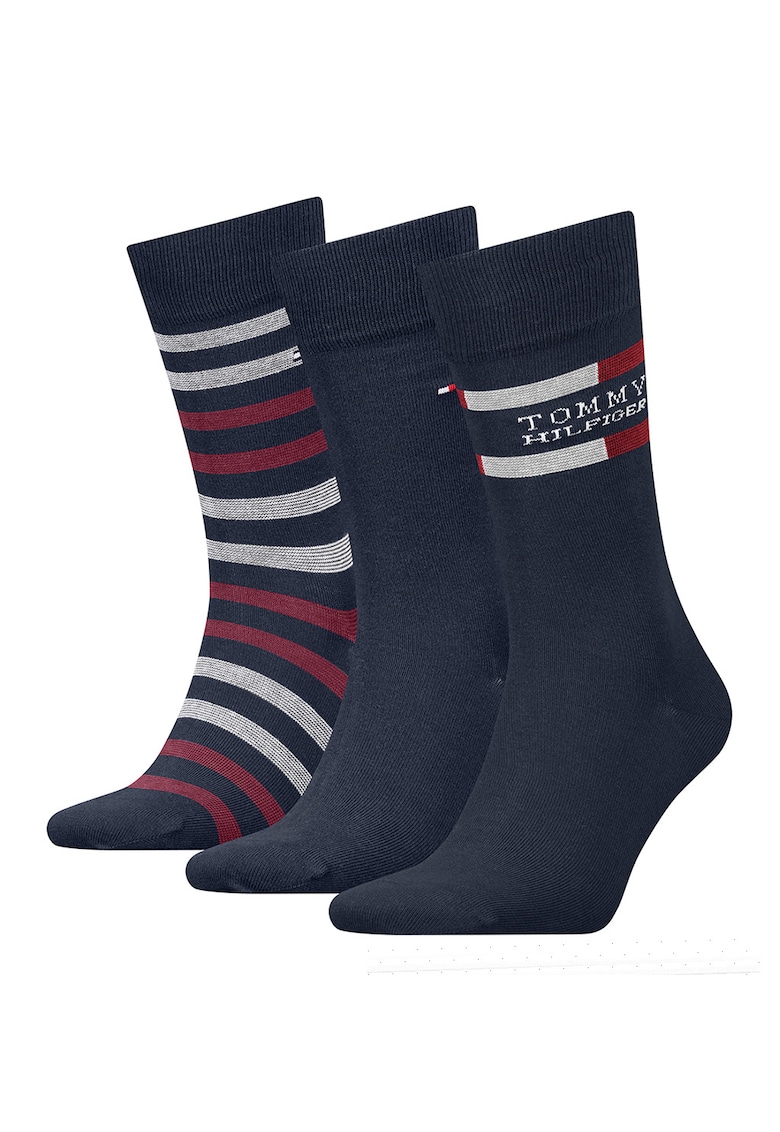 Set de sosete din amestec de bumbac - 3 perechi - Rosu inchis/Gri deschis melange/Bleumarin