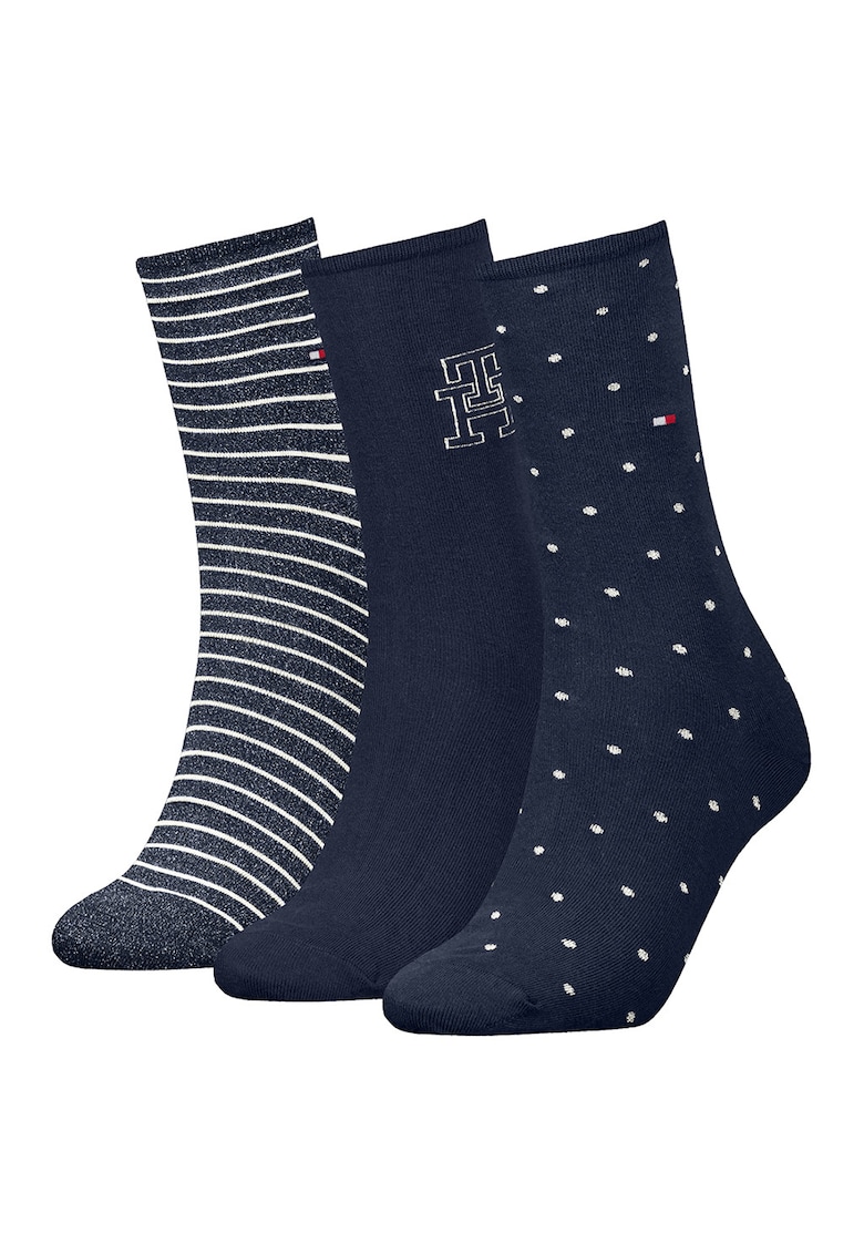 Set de sosete lungi cu model variat - 3 perechi - Alb optic/Bleumarin