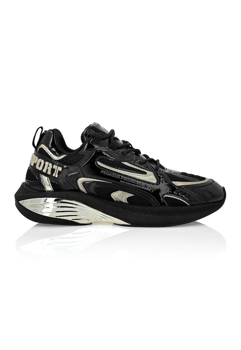 Pantofi sport cu insertii din piele ecologica - Auriu/Negru
