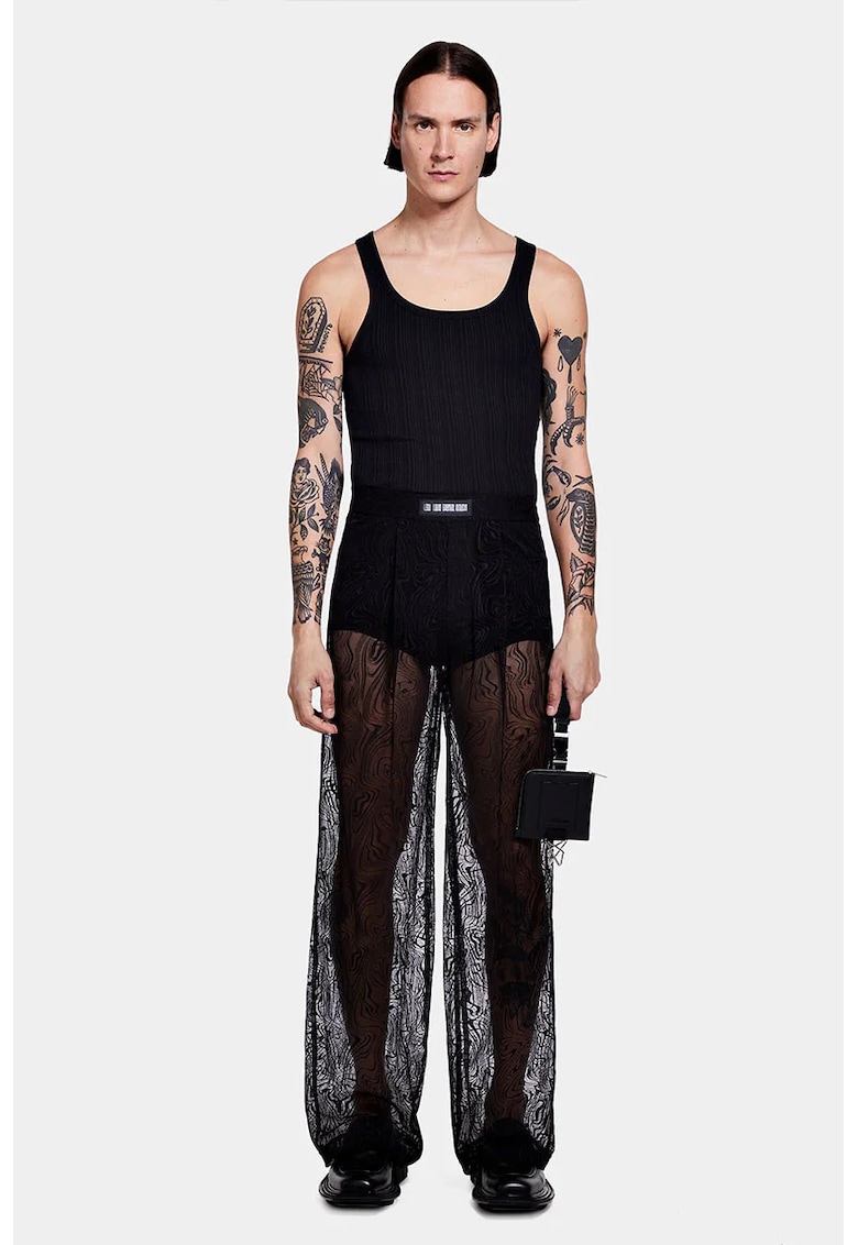 -Pantaloni image din dantelă supradimensionați - Negru