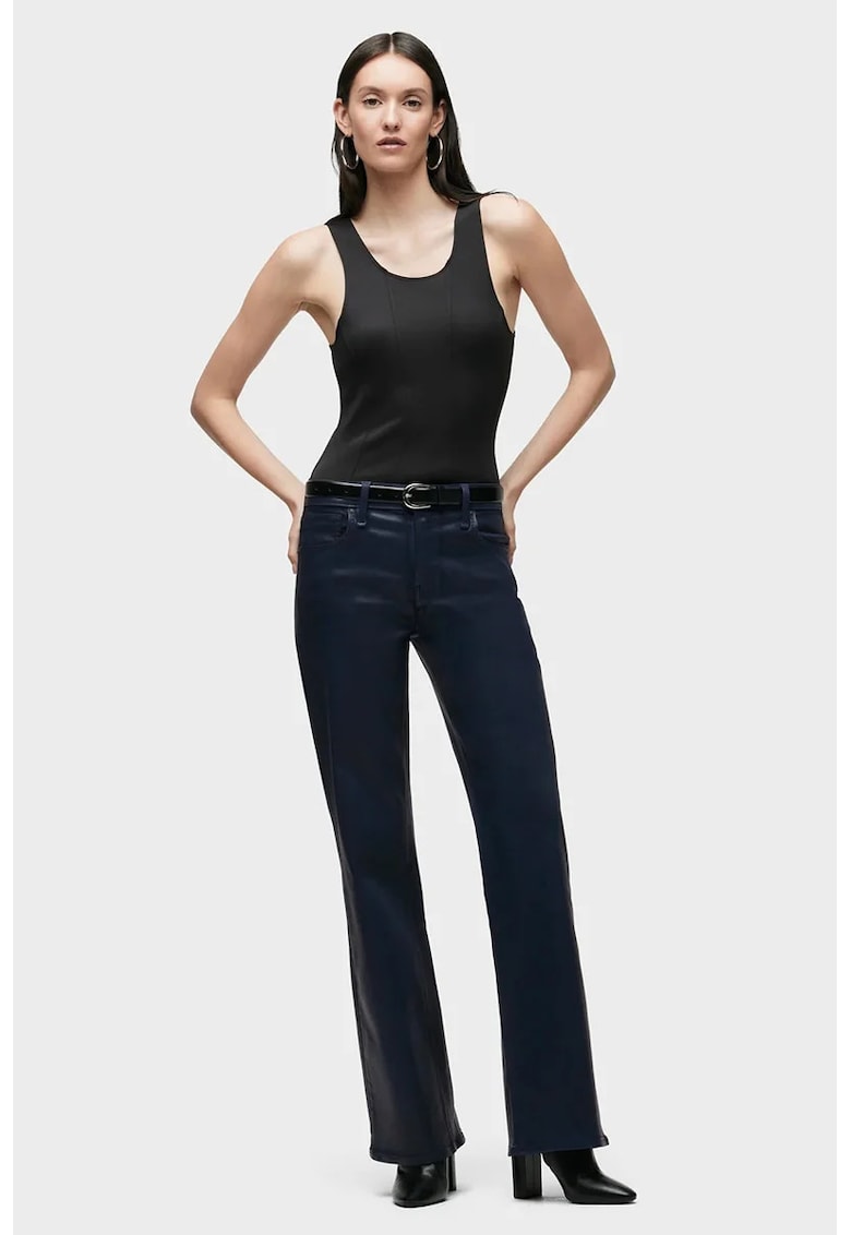 Pantaloni cu talie inalta - evazati - Albastru inchis - Pantaloni cu talie inalta - evazati - Albastru inchis -