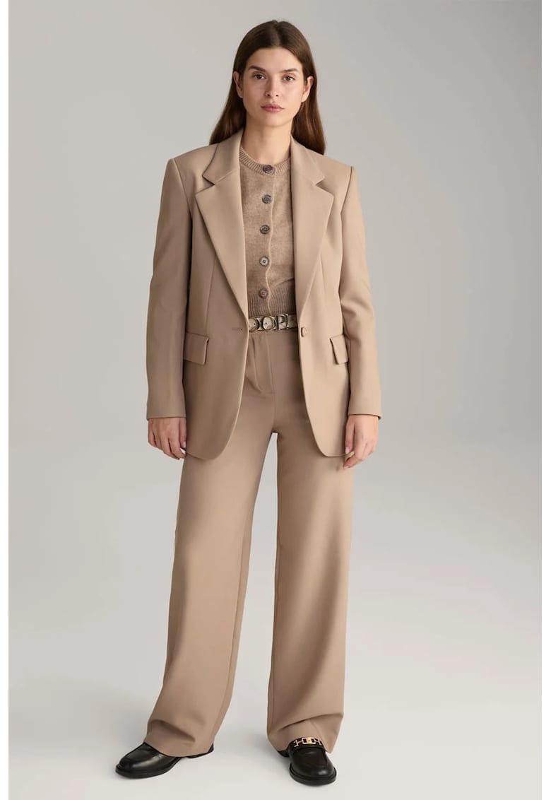 -Pantaloni evazați cu talie înaltă și buzunare frontale - Bej