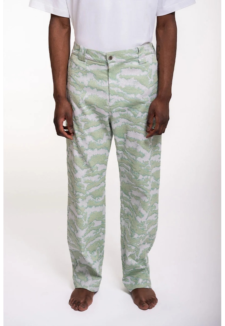-Pantaloni largi - drepți fit - cu buzunare la spate - Verde