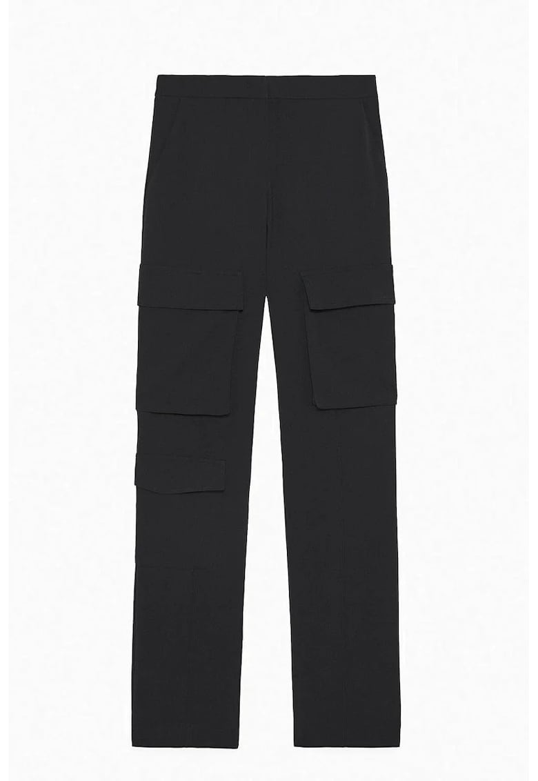 -Pantaloni cargo cu talia înaltă - Negru