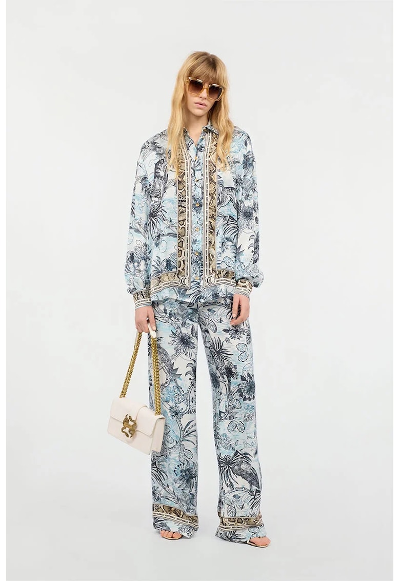 -Pantaloni largi cu imprimeu floral și elastic în talie