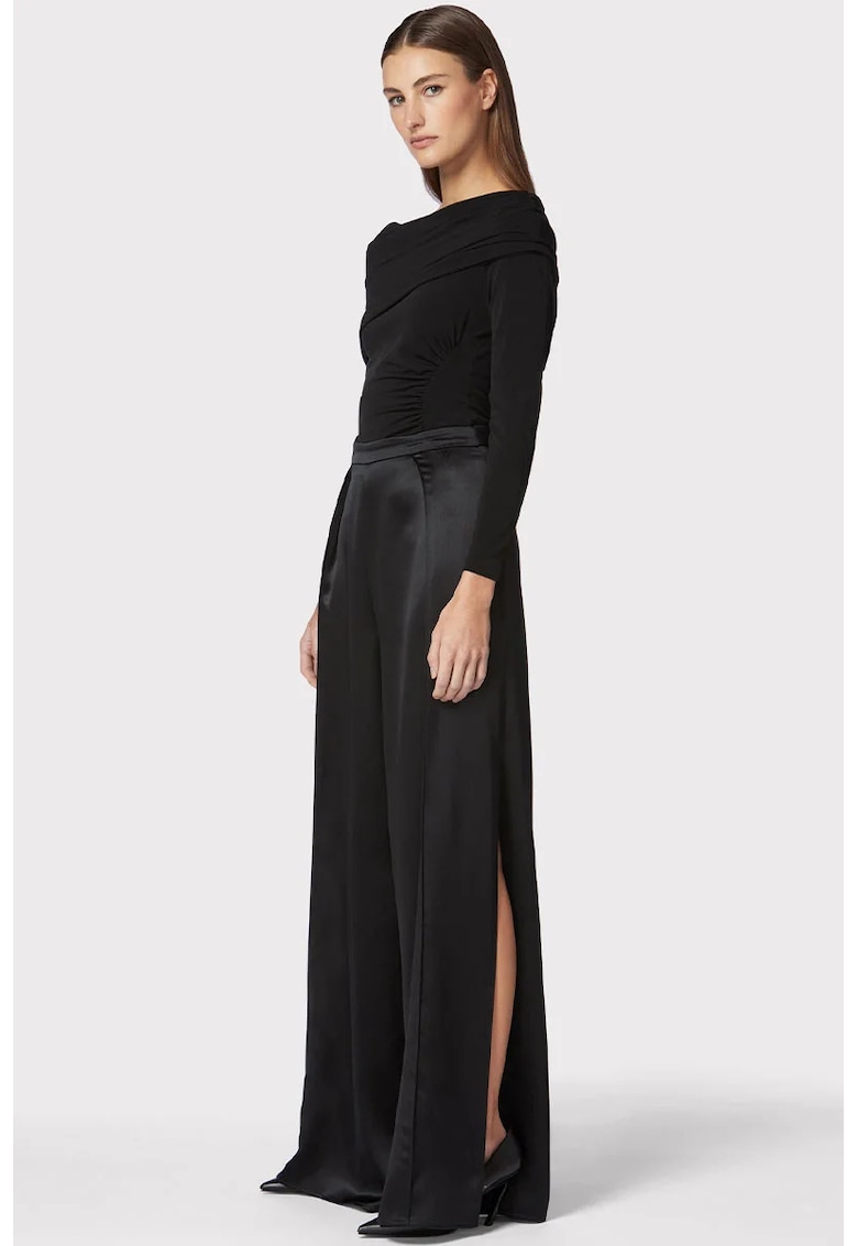 Pantaloni din matase cu croi evazat - talie inalta si crapatura pe picior