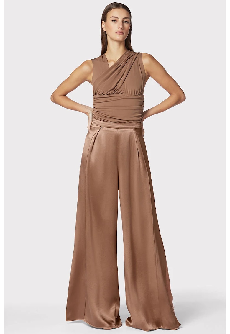 Pantaloni din matase cu croi evazat - talie inalta si crapatura pe picior