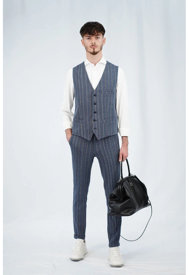 -Pantaloni din tricot - cu imprimeu vertical - Albastru