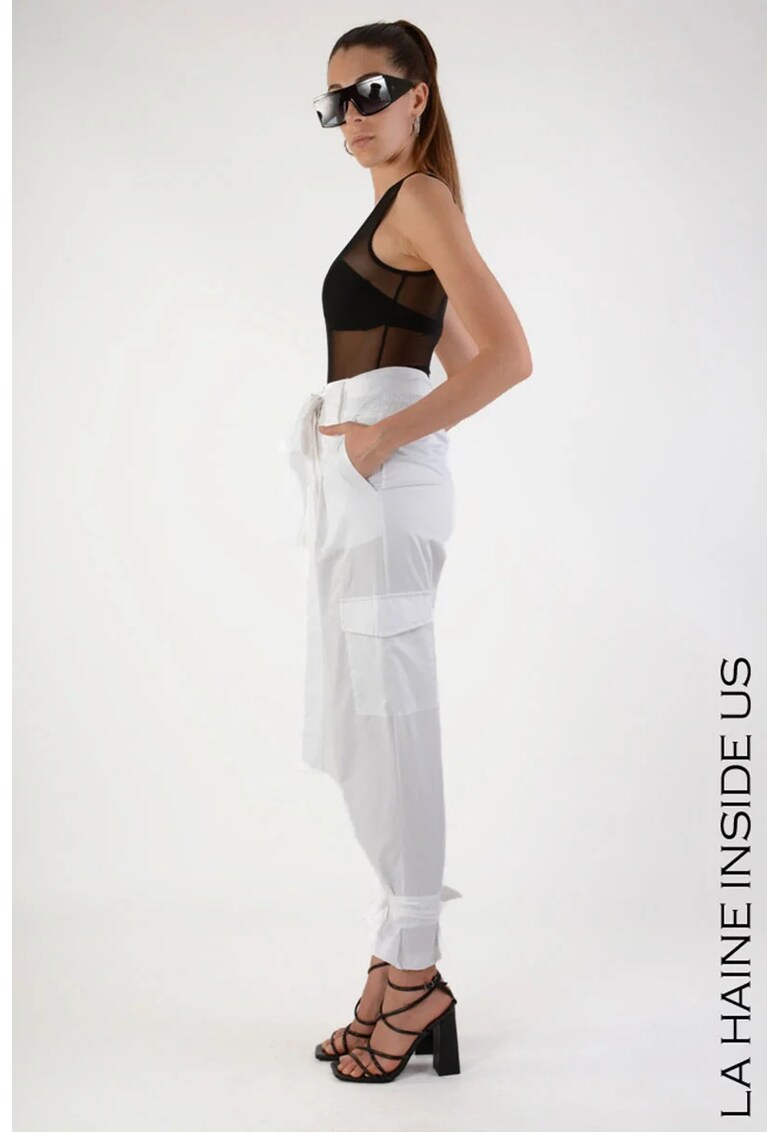 -Pantaloni cargo regular fit cu cordon în talie - Alb