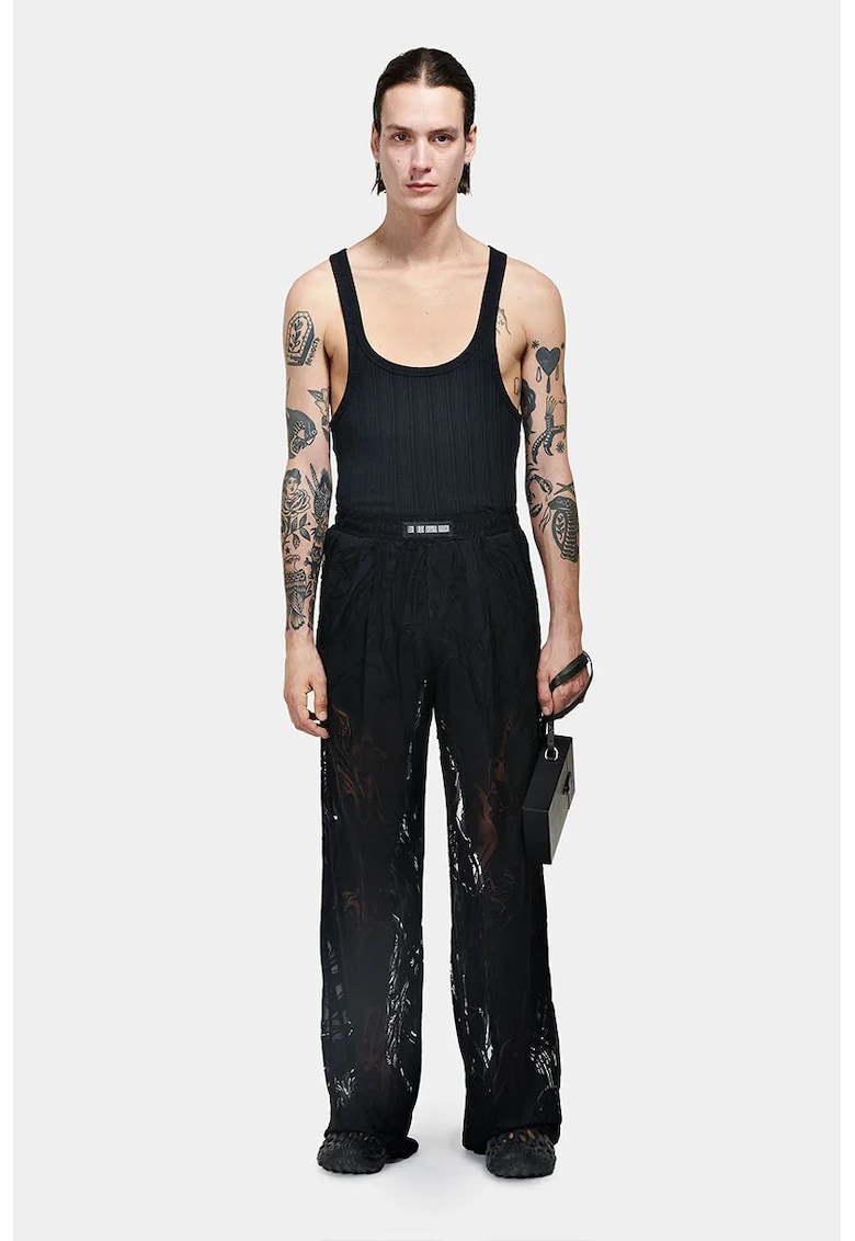 -Pantaloni cu crioala larga - cu cu bandă elastică și logo frontal Louis Gabriel Nouchi - Negru
