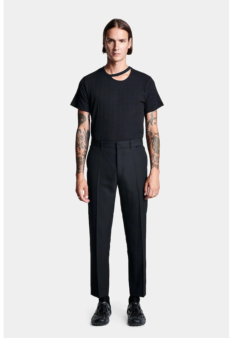 -Pantalon crop clasic cu talie înaltă - Negru