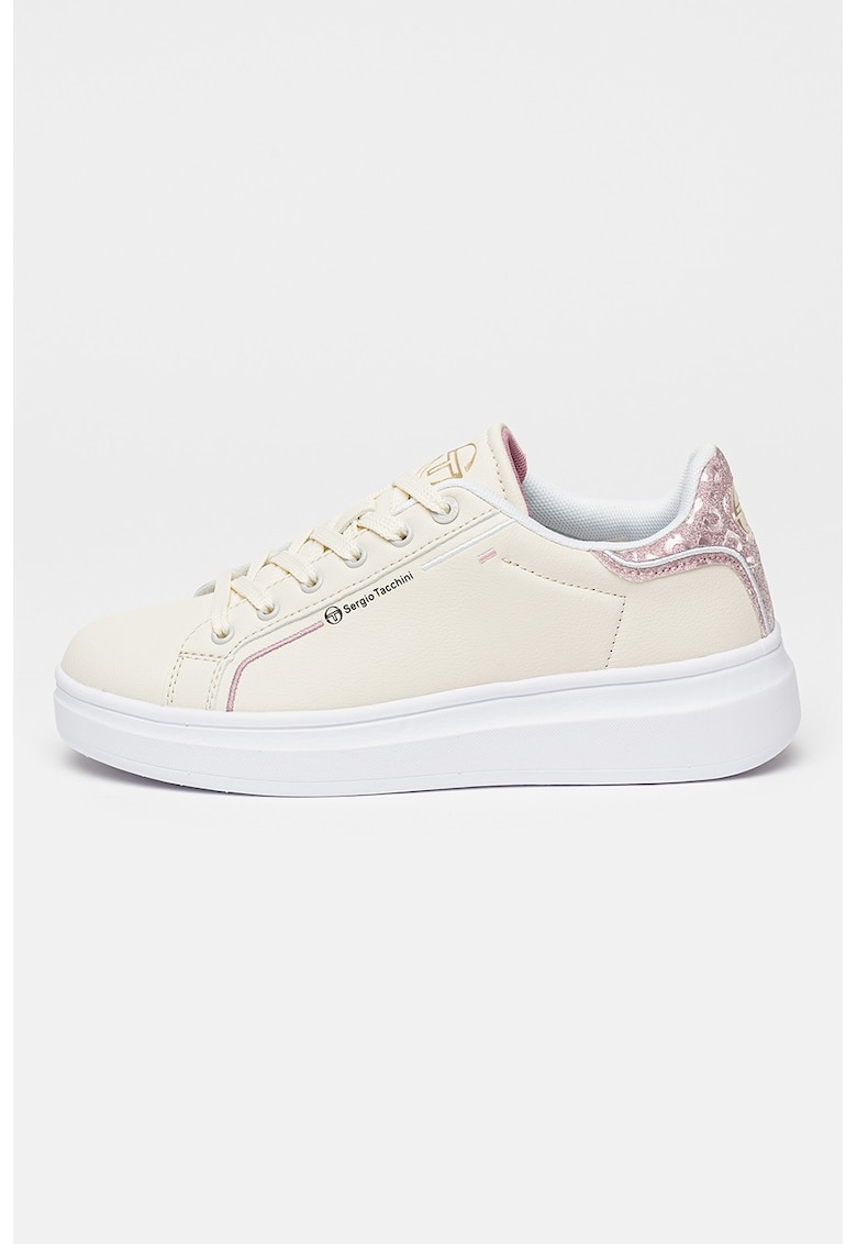 Pantofi sport de piele ecologica cu garnituri stralucitoare - Roz prafuit/Bej deschis