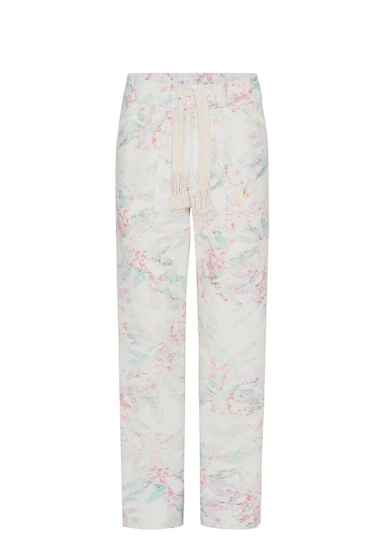 -Pantaloni drepți cu șnur în talie - Alb