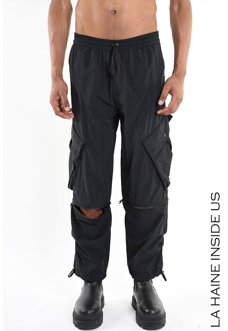 -Pantaloni cargo cu fermoare la gleznă - Negru