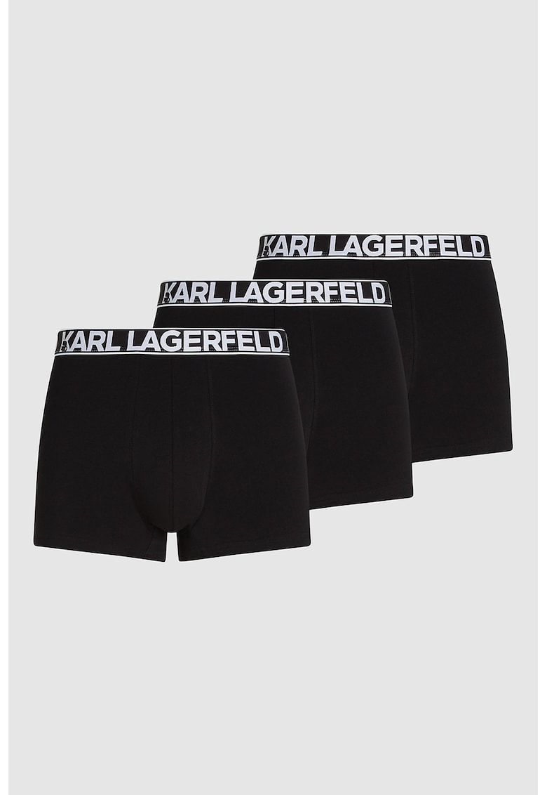 Set de boxeri cu banda logo in talie - 3 perechi - Negru