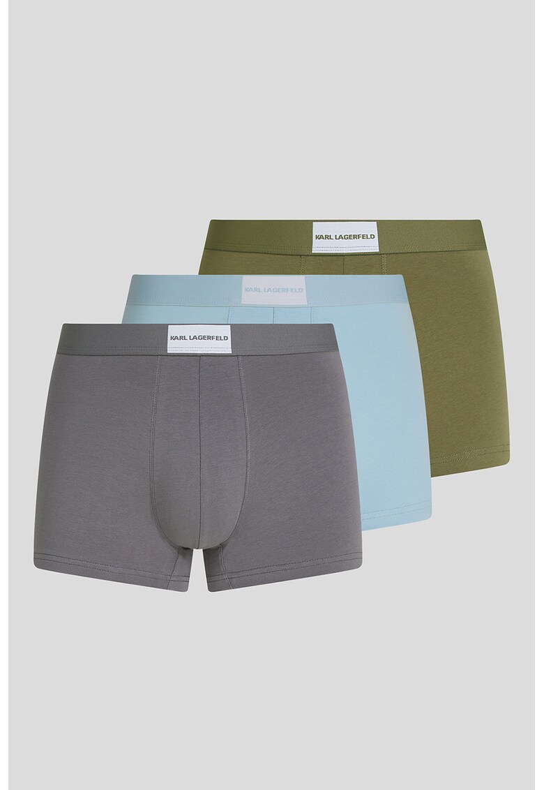 Set de boxeri cu logo - 3 perechi - Albastru pastel/Verde masliniu/Gri inchis