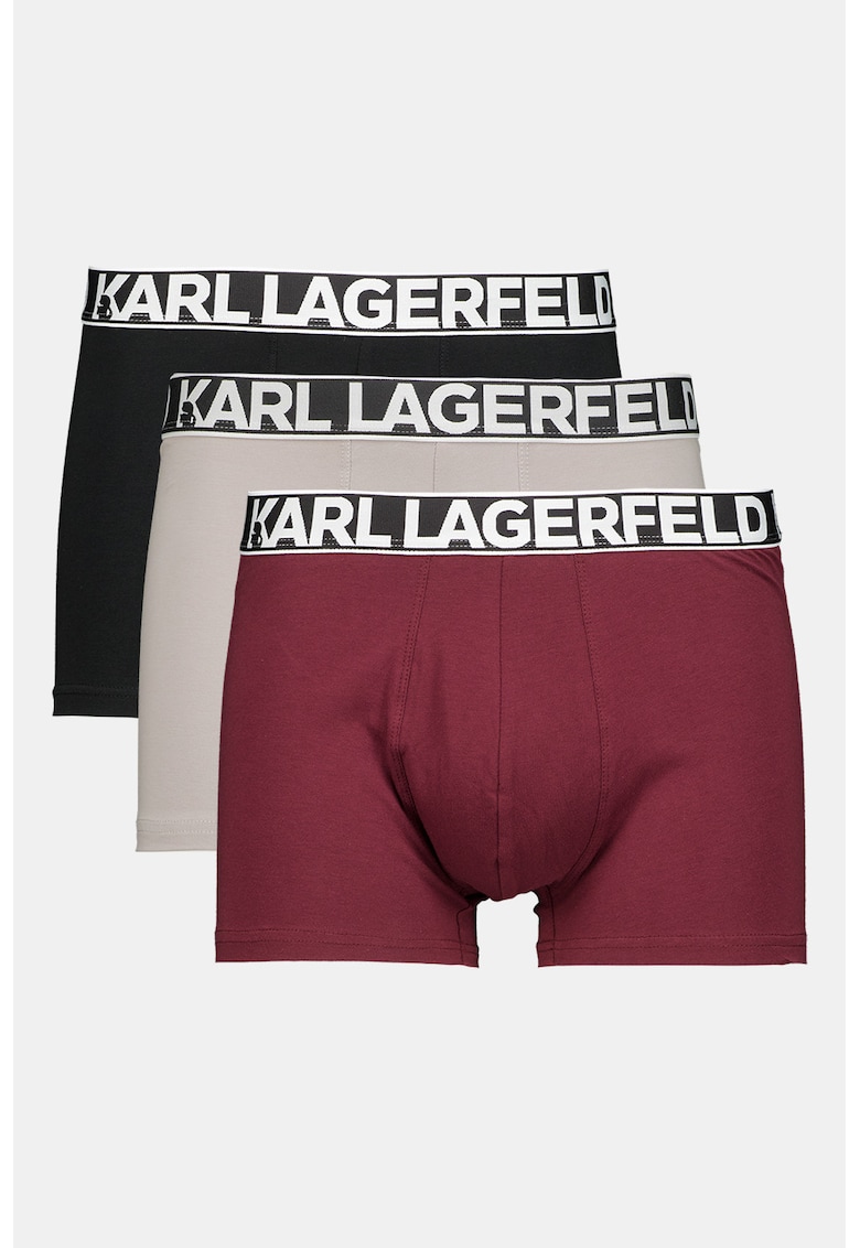 Set de boxeri cu banda logo in talie - 3 perechi - Visiniu/Negru/Gri deschis