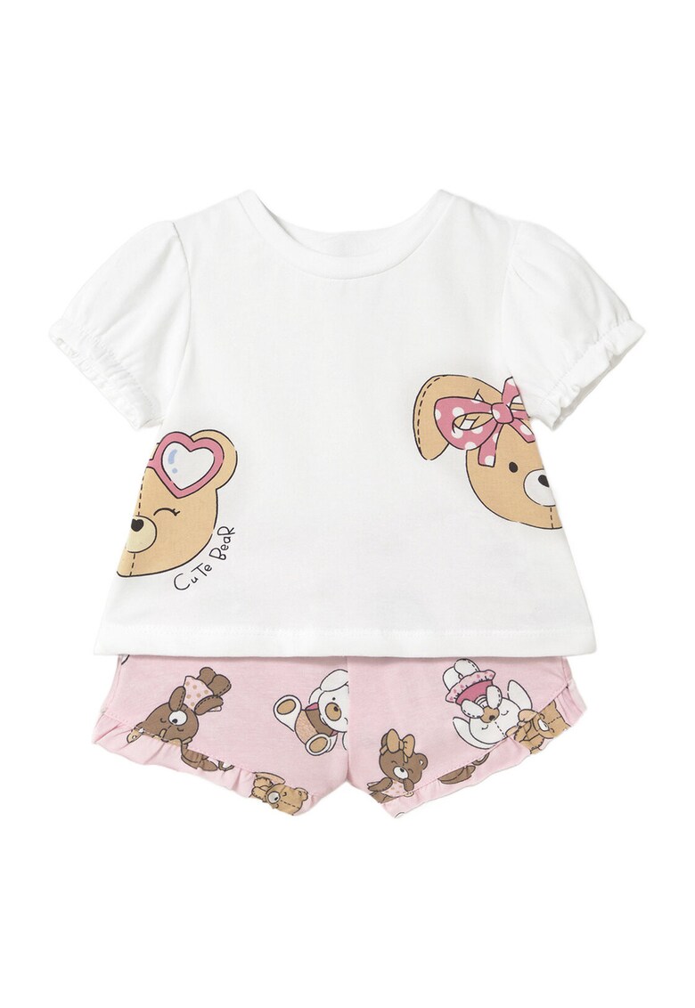 Set tricou si pantaloni scurti fete 1256 - Bumbac/Elastan - Roz - Roz