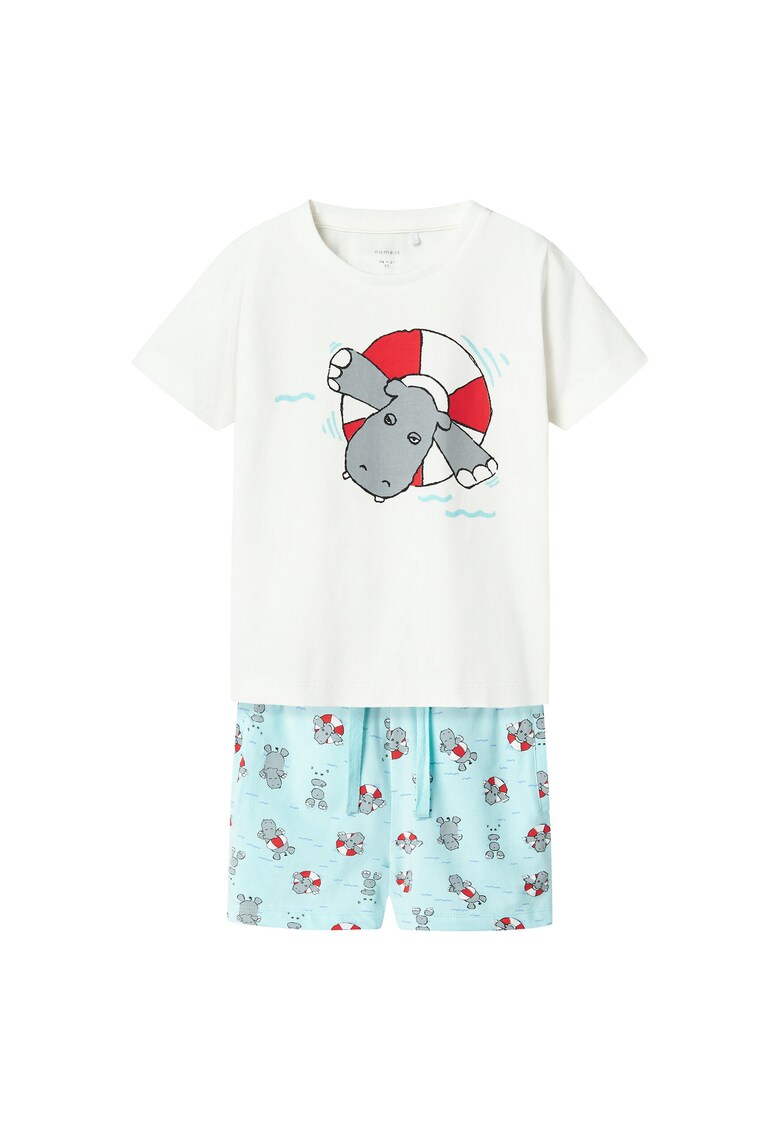 Set tricou si pantaloni scurti baieti 13241038 - Bumbac organic - Alb/Albastru deschis - Alb/Albastru deschis
