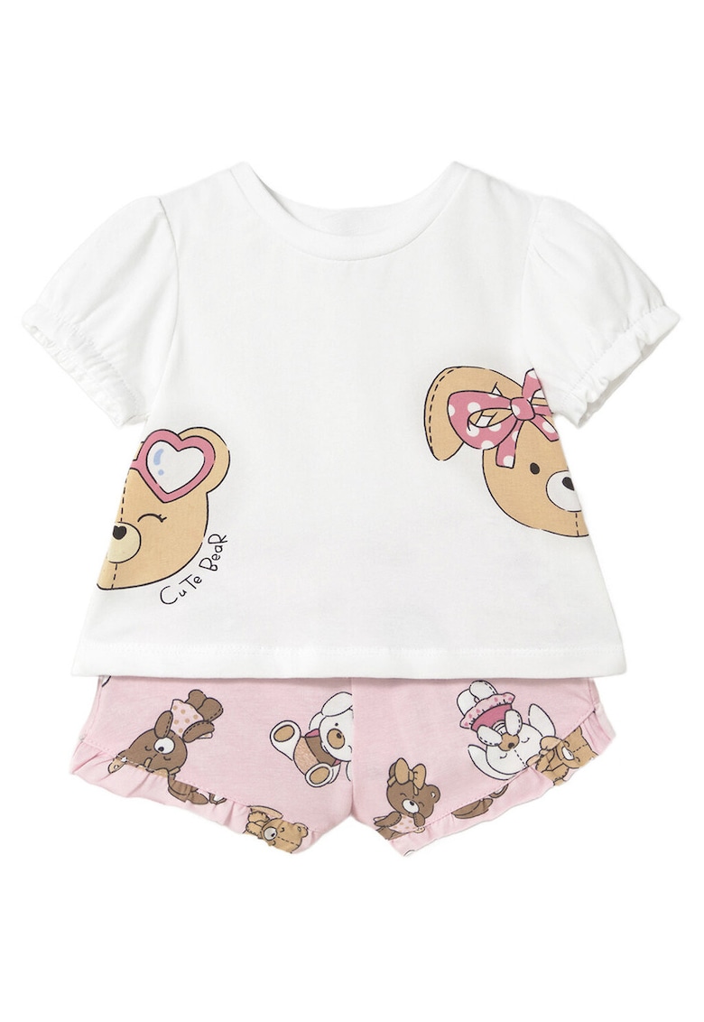 Set tricou si pantaloni scurti fete 1256 - Bumbac/Elastan - Roz - Roz