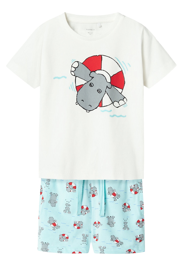 Set tricou si pantaloni scurti baieti 13241038 - Bumbac organic - Alb/Albastru deschis - Alb/Albastru deschis