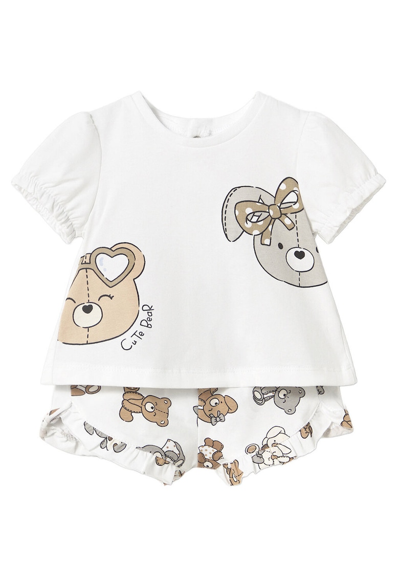 Set tricou si pantaloni scurti fete 1256 - Bumbac/Elastan - Roz - Alb