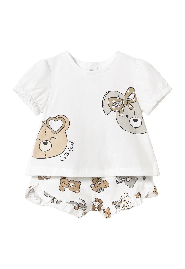 Set tricou si pantaloni scurti fete 1256 - Bumbac/Elastan - Roz - Alb