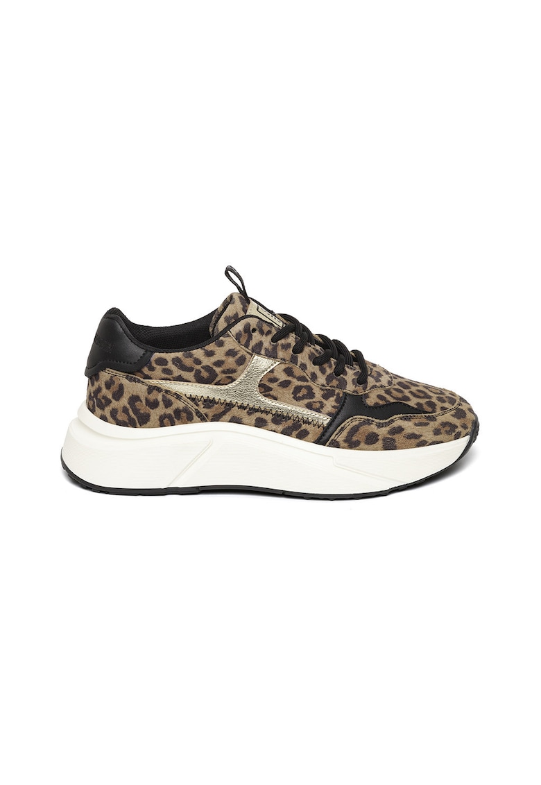 Pantofi sport wedge de piele ecologica - Negru/Maro deschis