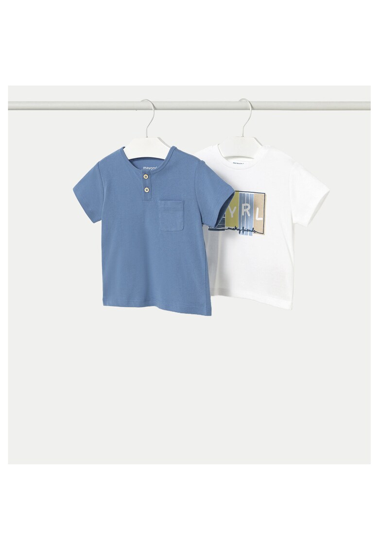 Set 2 tricouri baieti  1060 - Bumbac - 4 ani - Alb/Albastru