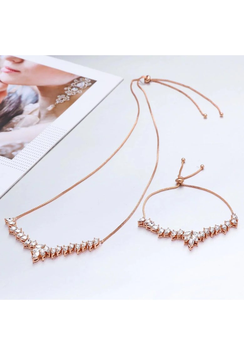 Set colier si bratara - rose gold - ajustabile - cu pietre - Josefina C12 -
