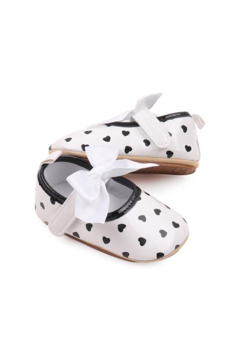 Pantofi Model AL 13172 cu inimioare - Fete - Alb cu negru - Alb