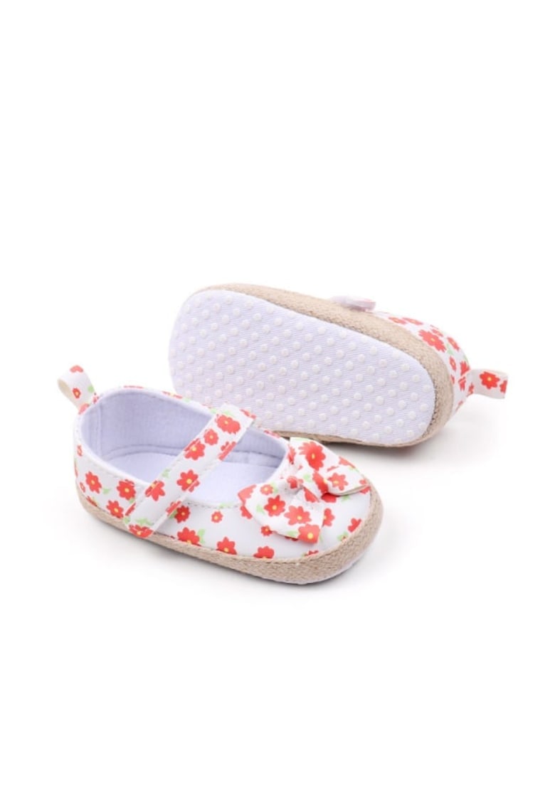 Pantofi Model AL 13233 cu model floral - Textil - Fete - Multicolor - Alb/Portocaliu