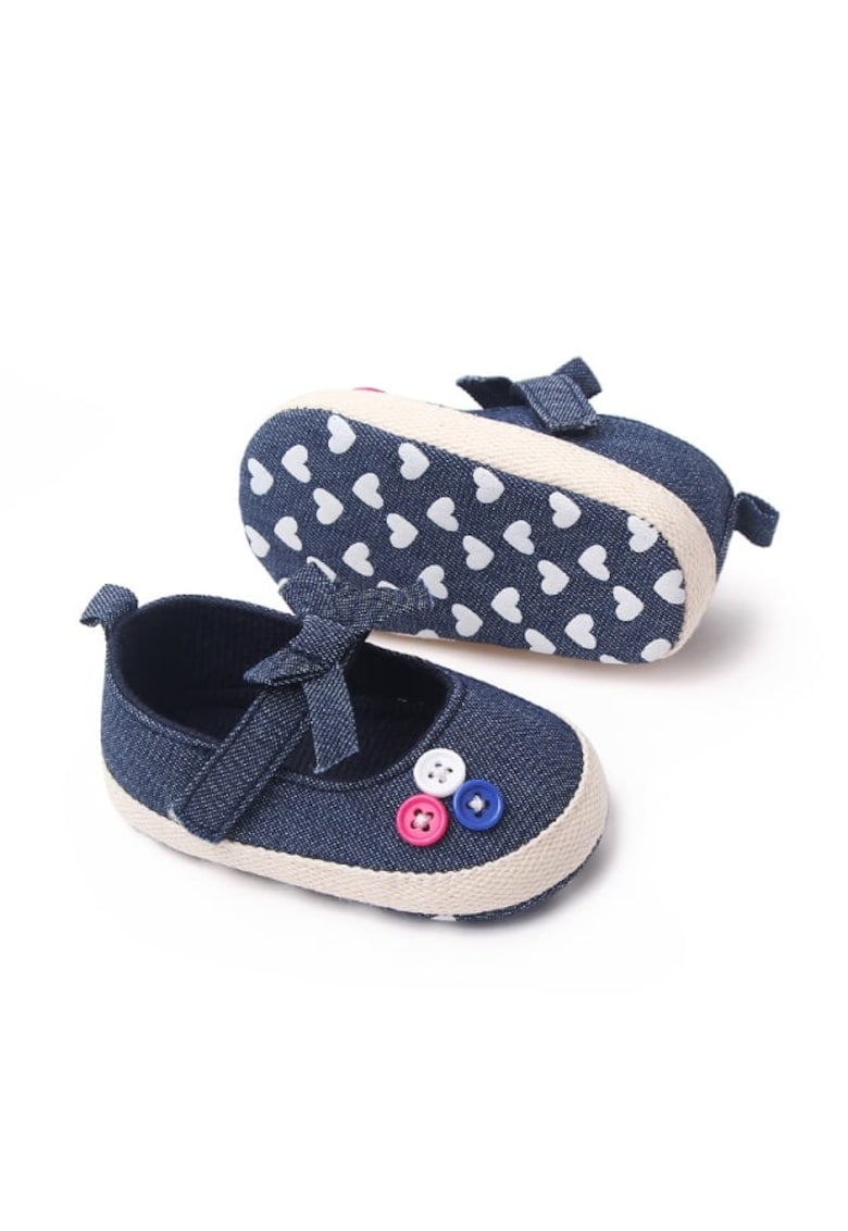 Pantofi SuperBaby - Model AL 13691 cu bulinute albe - Textil - Fete - 6-9 luni - Bleumarin -