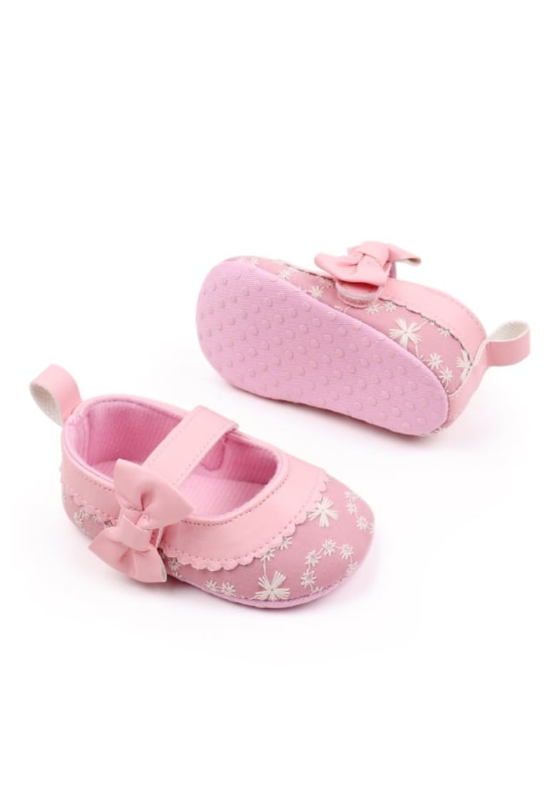 Pantofi Model AL 13790 cu fundita si broderie - Textil - Fete - 9-12 luni - Roz -
