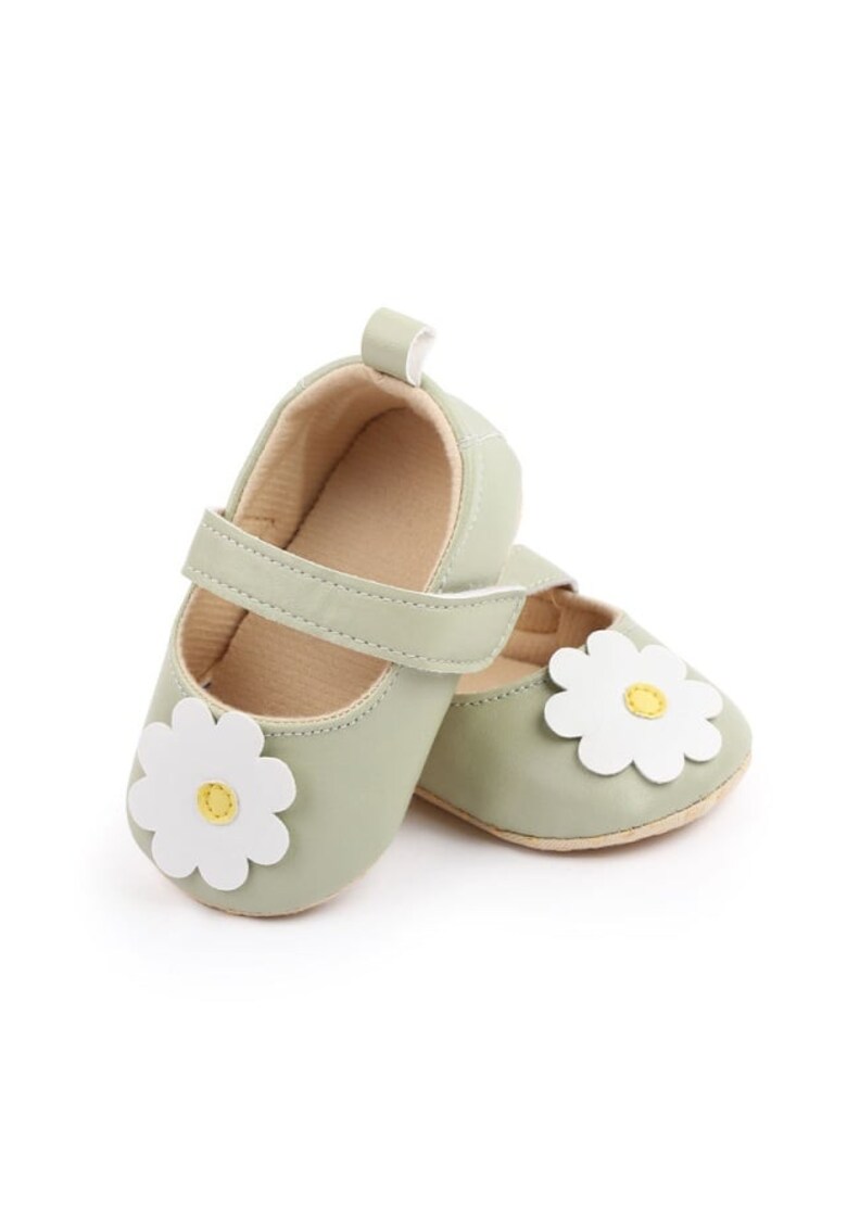 Pantofi cu floare aplicată - Piele ecologică - Verde - Verde