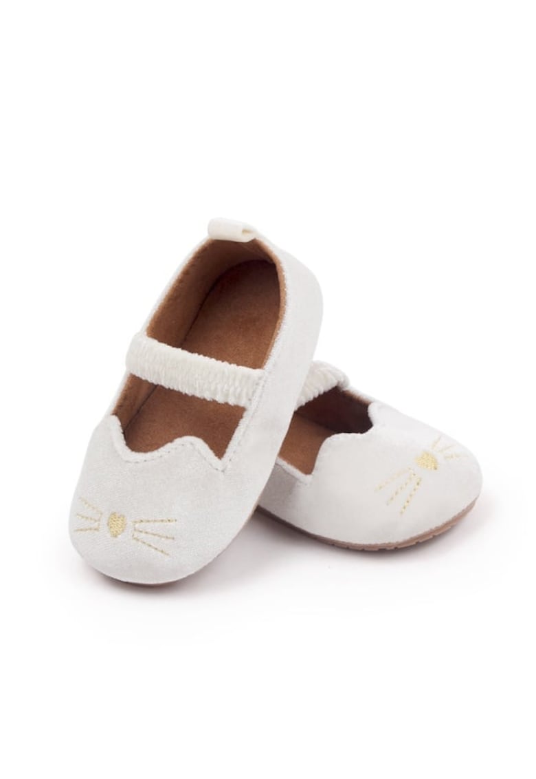 Pantofi SuperBaby - Model AL 13967 cu detalii aurii brodate - Textil - Ivoire - Ivoire