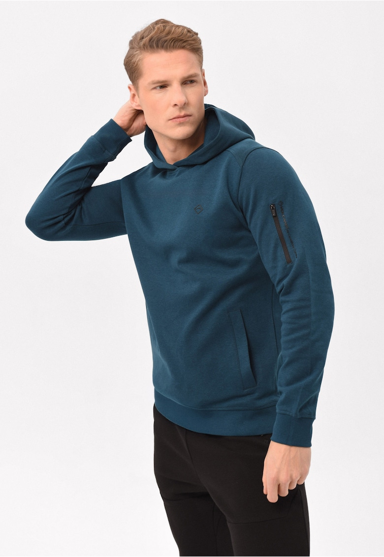 Hanorac kangaroo din bumbac B-Feel pentru barbati - Turcoaz inchis