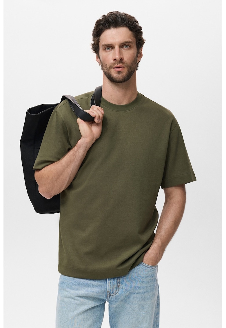Tricou din amestec de bumbac - Kaki inchis