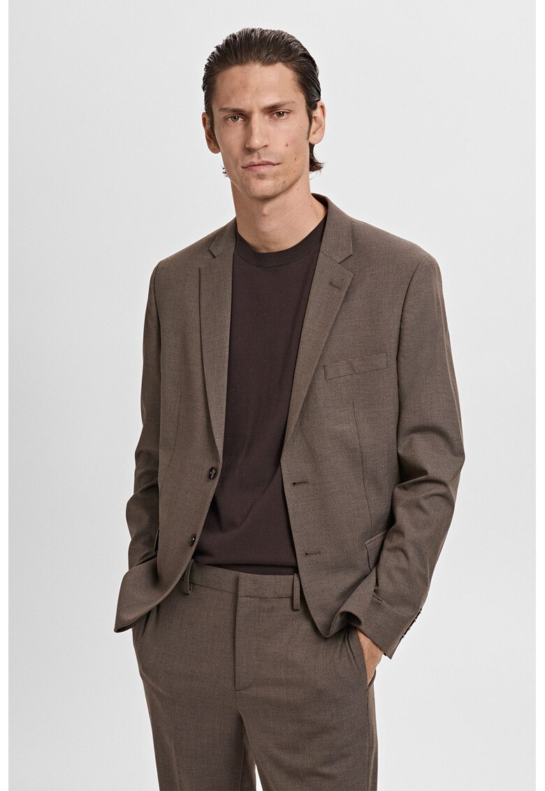 Sacou slim fit texturat - Alb fildes/Maro