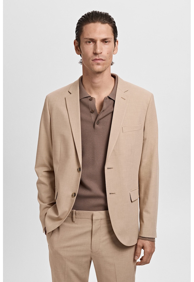 Sacou slim fit texturat - Bej inchis