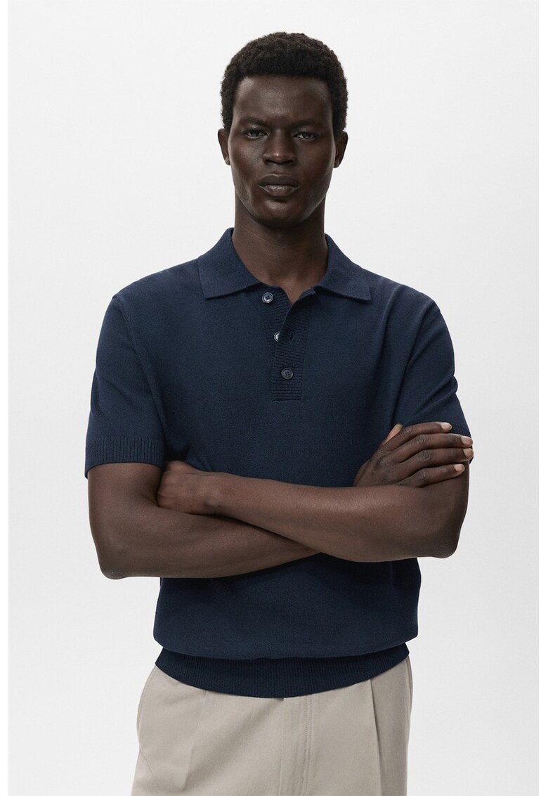 Tricou polo tricotat - Albastru ultramarin