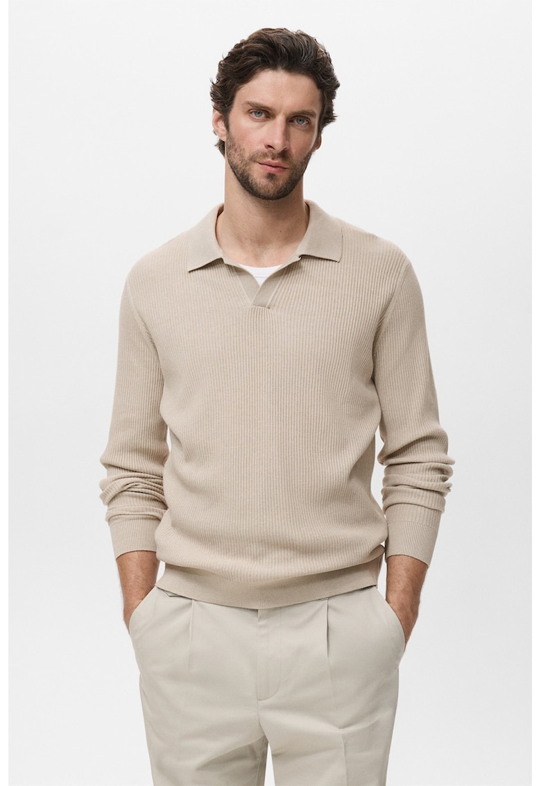 Pulover polo striat din amestec de bumbac