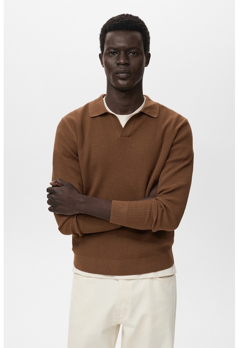 Pulover polo striat din amestec de bumbac