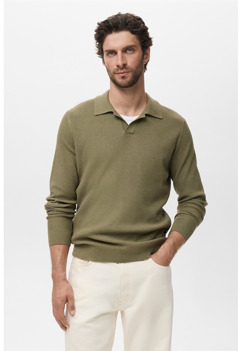 Pulover polo striat din amestec de bumbac