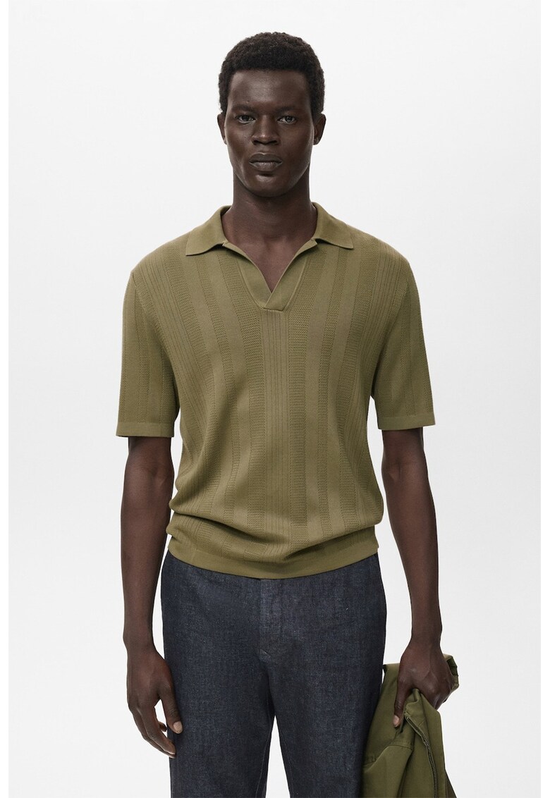 Tricou polo tricotat - Verde masliniu