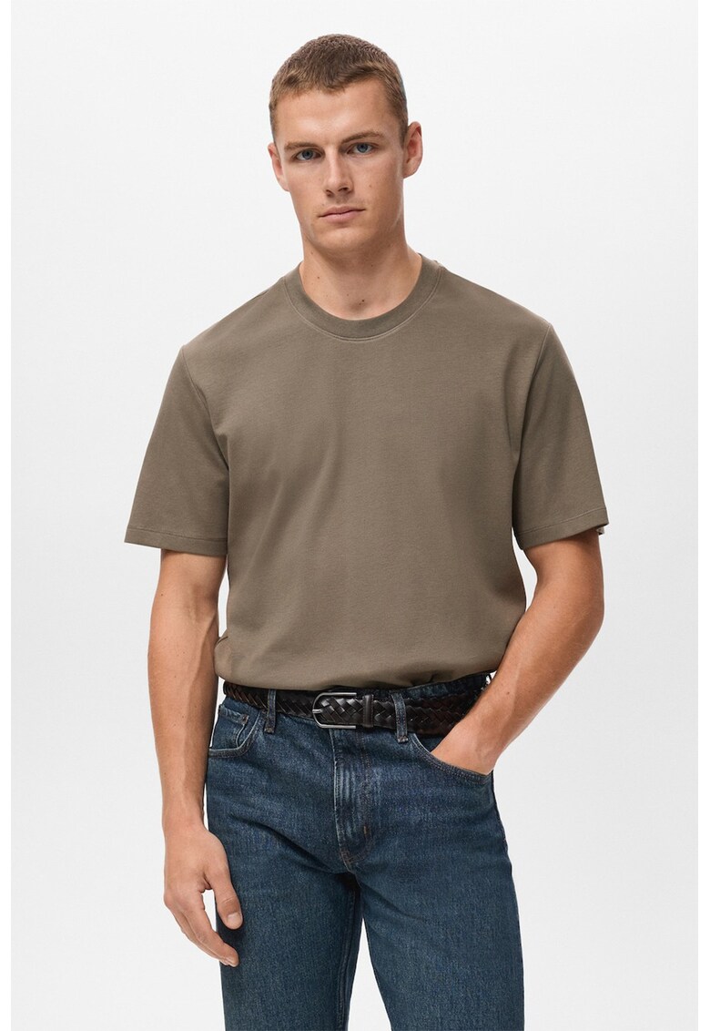 Tricou din bumbac cu model uni - Maro inchis