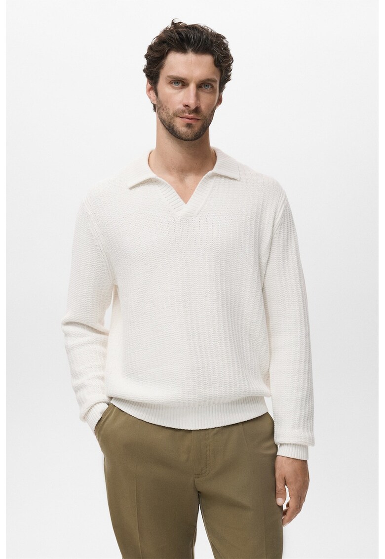 Pulover polo din bumbac - Alb murdar